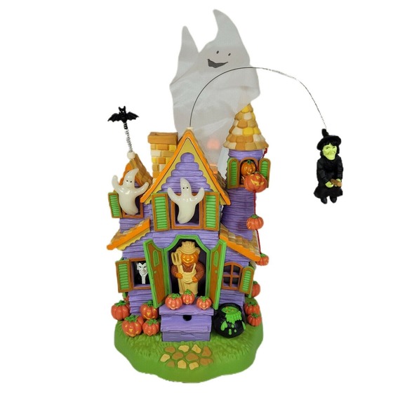 HALLOWEEN 3D Animated HAUNTED HOUSE Witch Ghost Pumpkins Dracula Bats Scarecrow - Picture 1 of 12